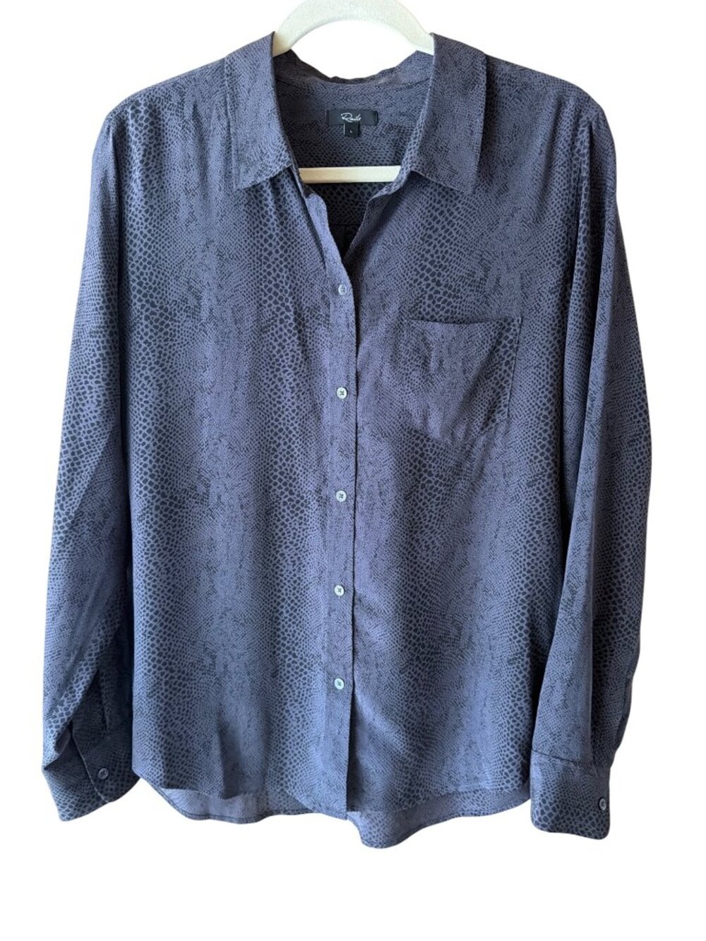Rails Kate Womens Snakeskin Print Collared Blouse Size Large Silk Gray Casual